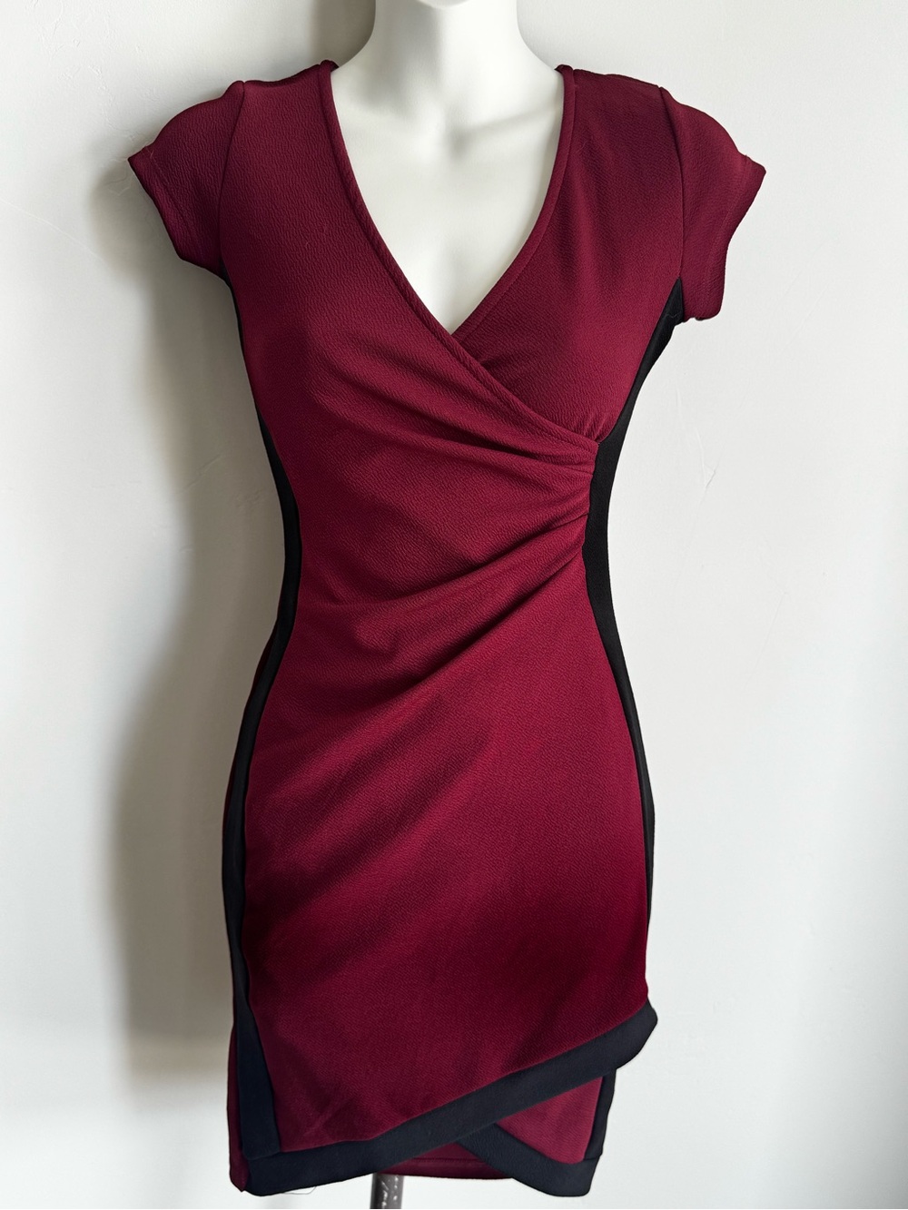 Rue21 Burgundy and Black Faux-Wrap Mini Dress
